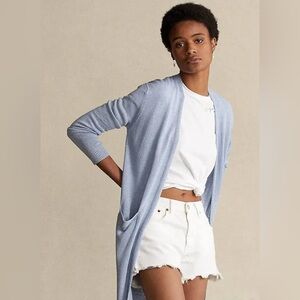 Ralph Lauren  Cardigan Women's 100% linen Knit Light Blue Long  Cardigan